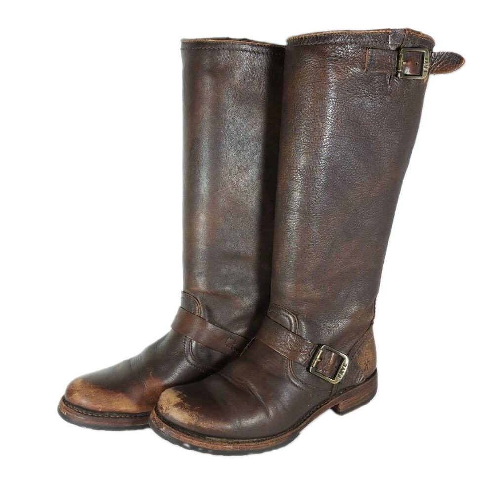 Frye Women's Veronica Slouch US 7,5B Brown Distressed Leather Engineer Boots